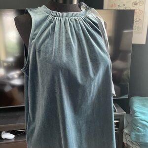 Ann Taylor Teal Velvet Ruched Sleeveless Blouse